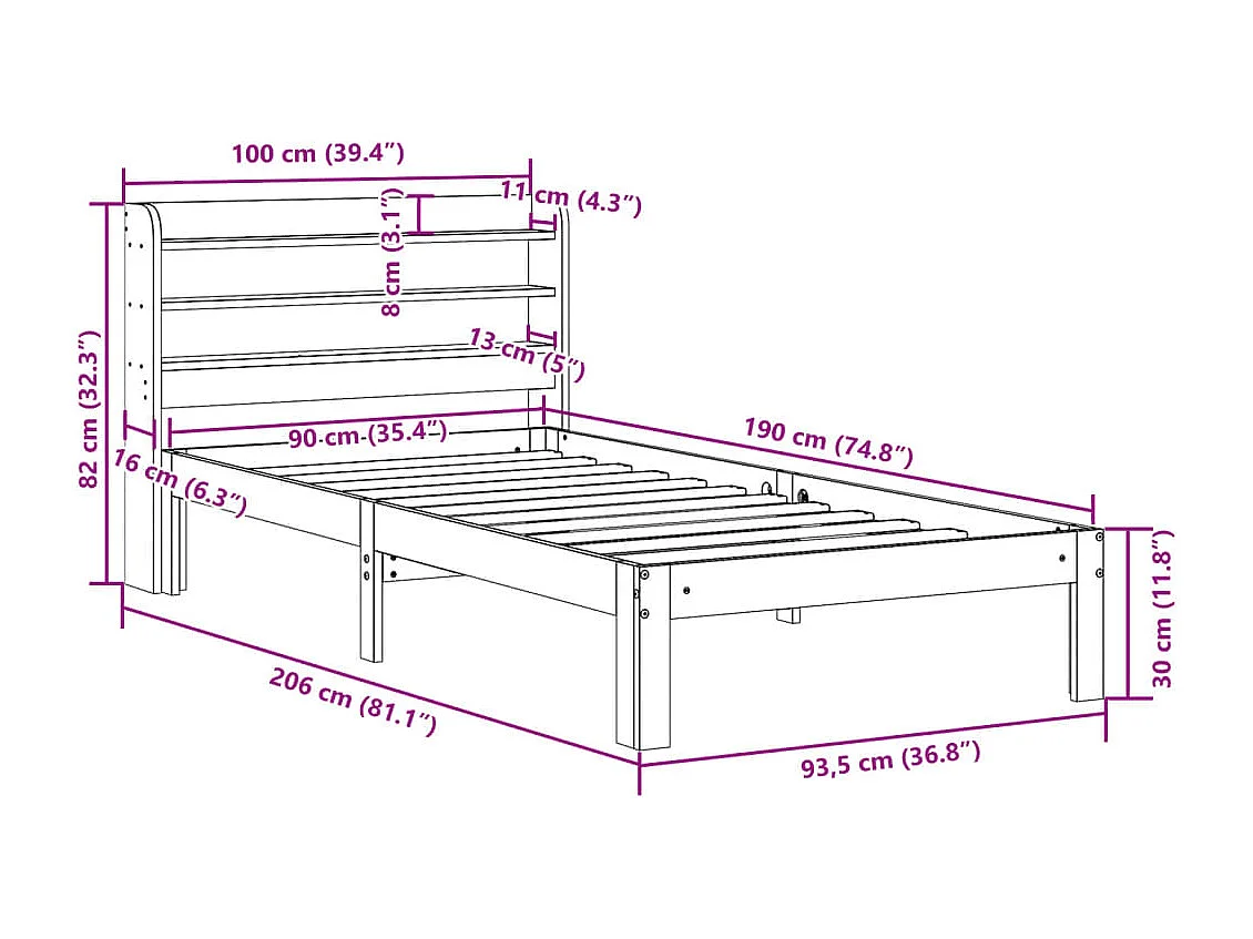 Estrutura cama c/ cabeceira sem colchão 90x190 cm branco