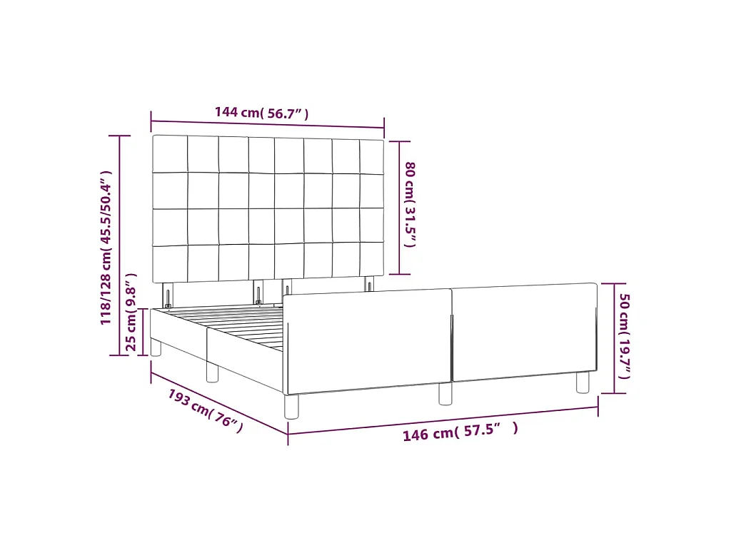 Cadre de lit sans matelas gris foncé 140x190 cm tissu