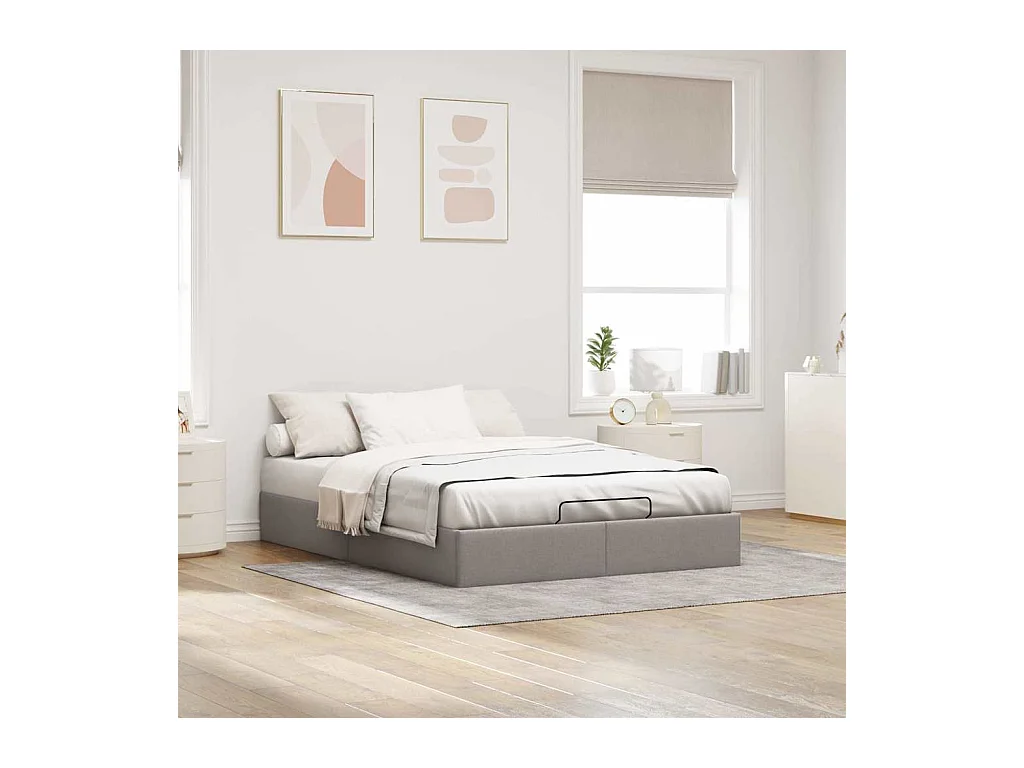 Cadre de lit ottoman sans matelas taupe 140x190 cm tissu