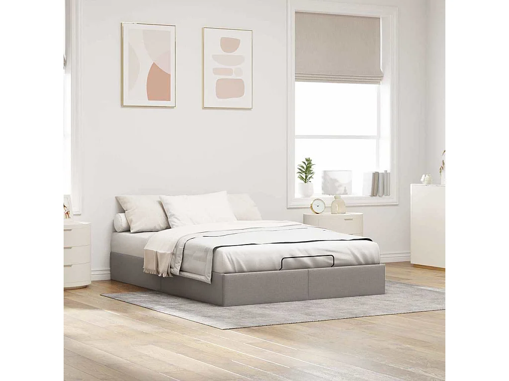 Cadre de lit ottoman sans matelas taupe 140x190 cm tissu