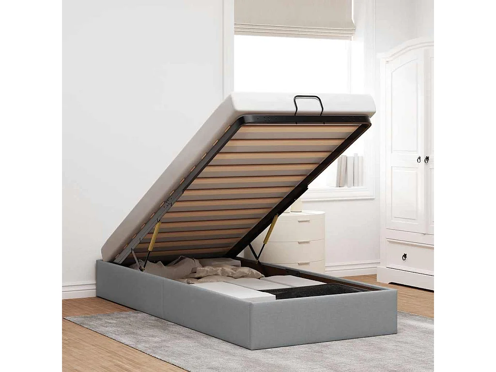 Estrutura de cama otomana sem colchão 90x200 cm cinzento claro