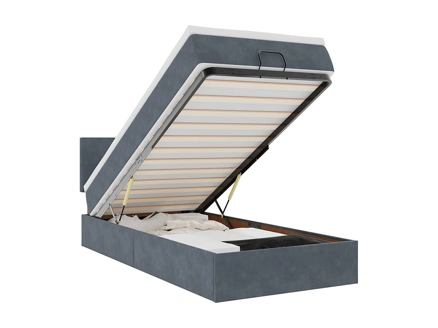 Estructura cama otomana colchón terciopelo gris oscuro 90x190cm