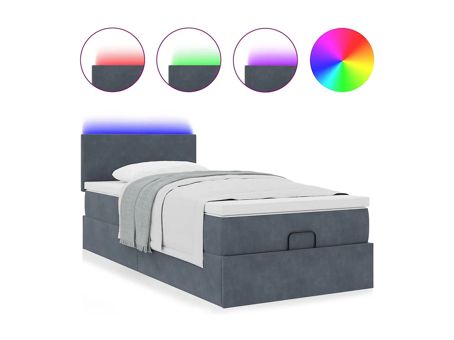 Estructura cama otomana colchón terciopelo gris oscuro 90x190cm