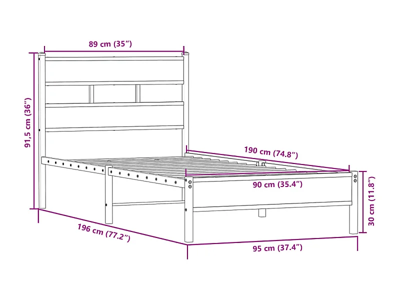 Bedframe zonder matras hout sonoma eikenkleurig 90x190 cm