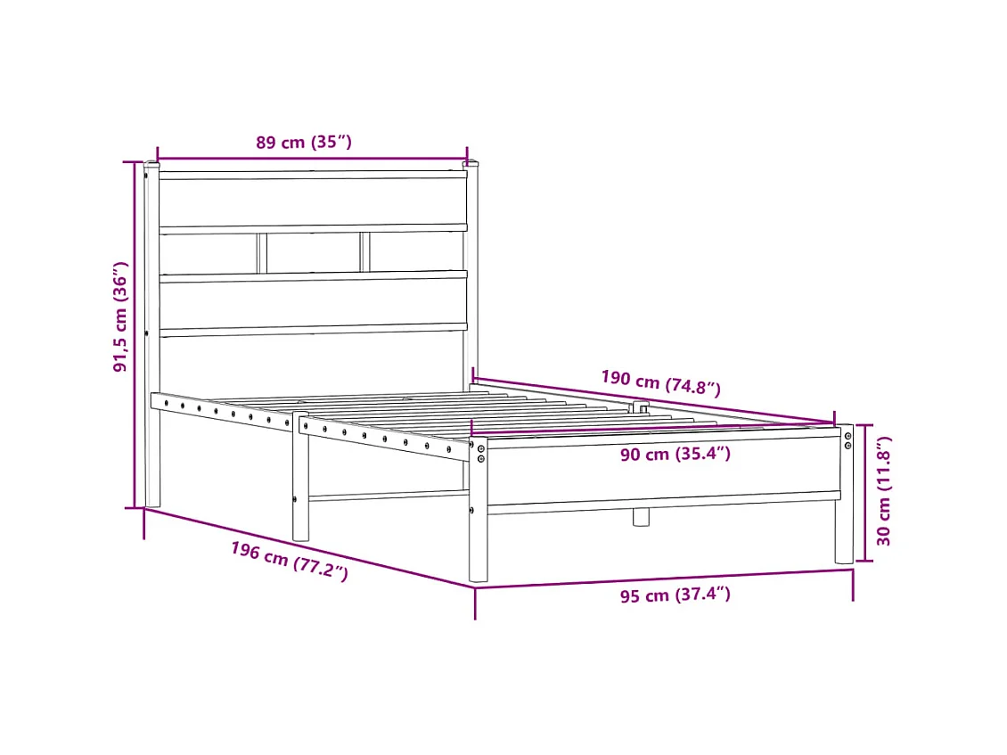 Cadre de lit sans matelas chêne sonoma 90x190 cm