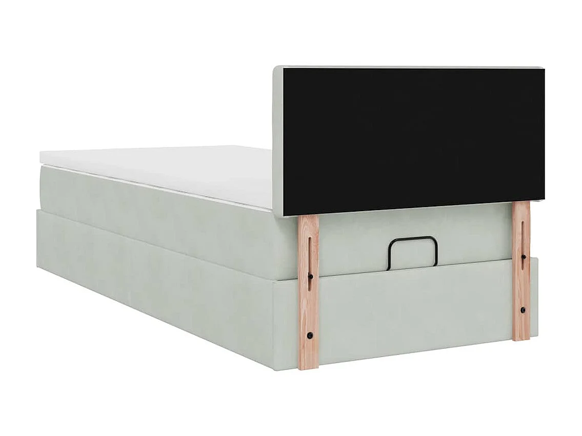 Cadre de lit ottoman et matelas gris clair 90x190 cm velours