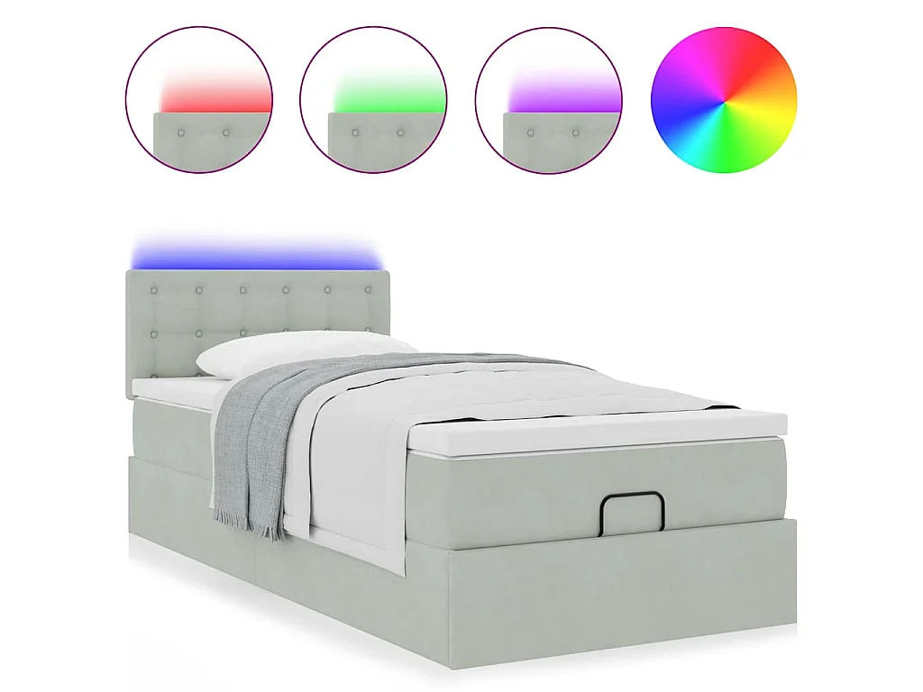 Cadre de lit ottoman et matelas gris clair 90x190 cm velours