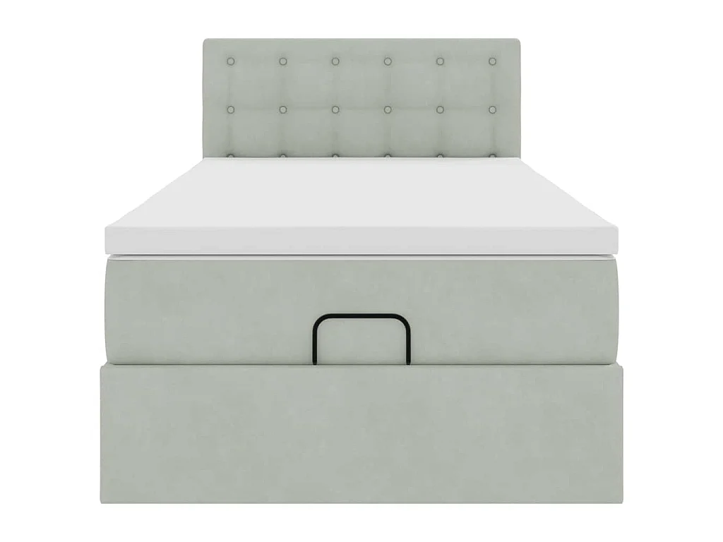 Cadre de lit ottoman et matelas gris clair 90x190 cm velours