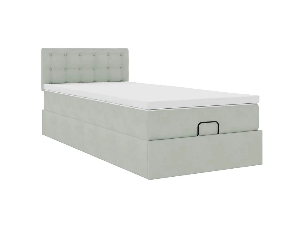 Cadre de lit ottoman et matelas gris clair 90x190 cm velours