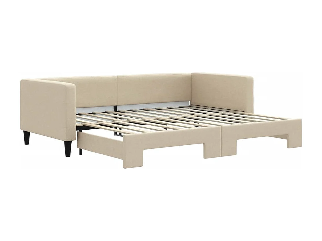 Tagesbett Ausziehbar Creme 90x200 cm Stoff