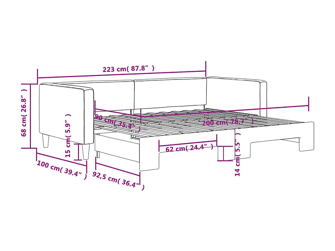 Tagesbett Ausziehbar Creme 90x200 cm Stoff