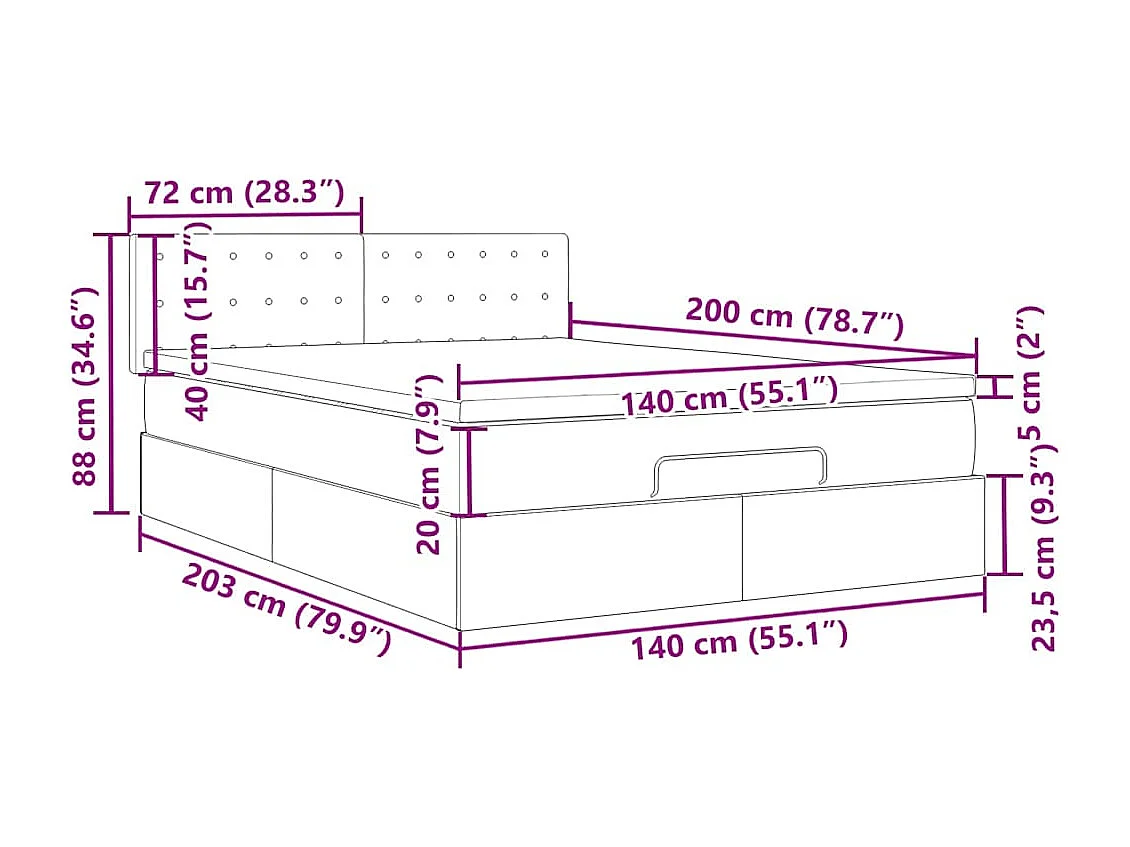 Cadre de lit ottoman avec matelas noir 140x200 cm similicuir