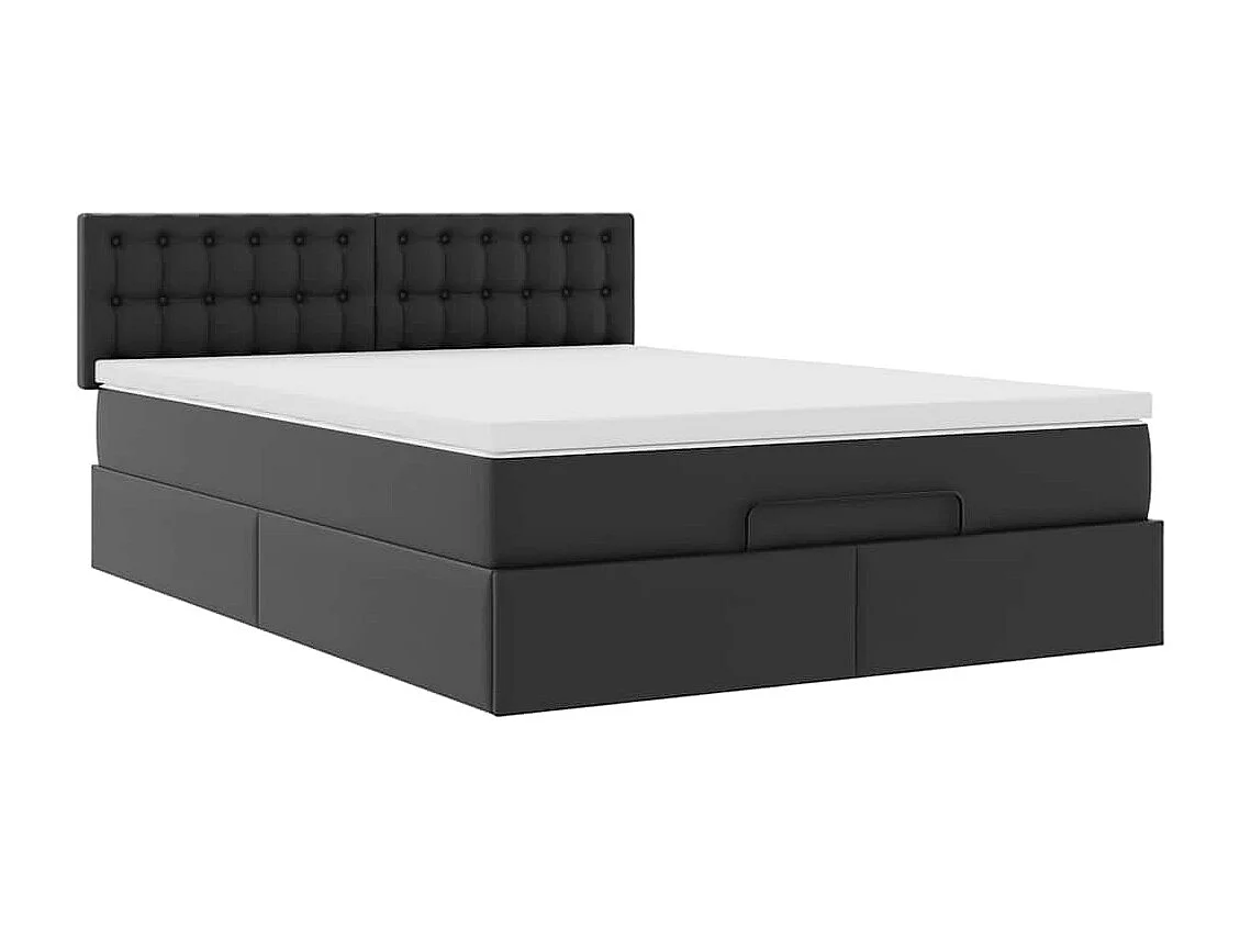 Struttura Letto Pouf con Materasso Nero 140x200 cm Similpelle
