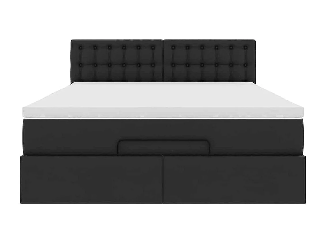 Struttura Letto Pouf con Materasso Nero 140x200 cm Similpelle