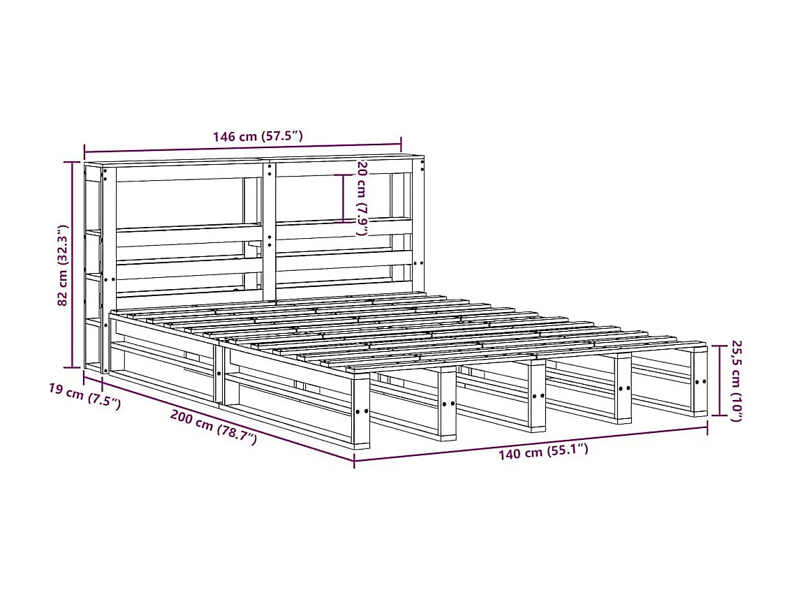 Cama sin colchón madera maciza de pino marrón cera 140x200 cm
