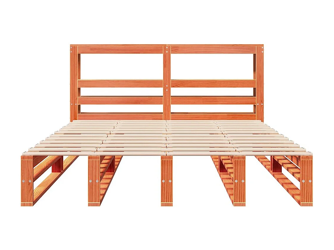 Cama sin colchón madera maciza de pino marrón cera 140x200 cm