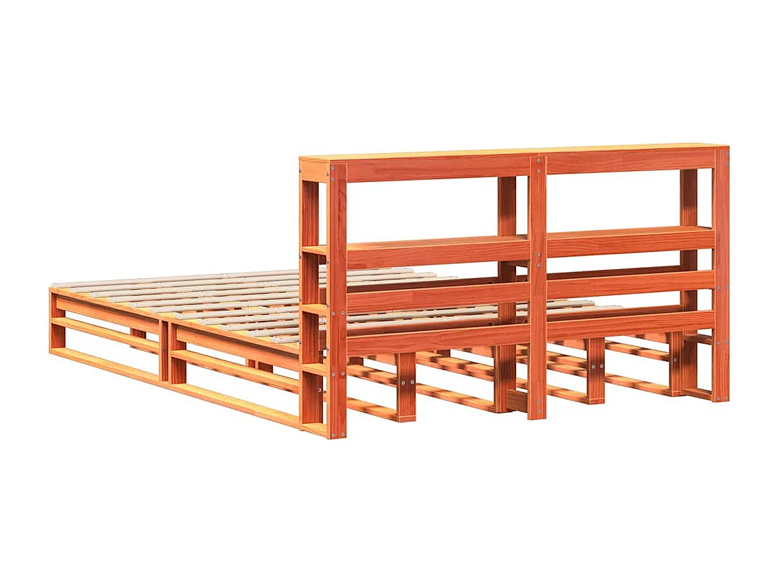 Cama sin colchón madera maciza de pino marrón cera 140x200 cm