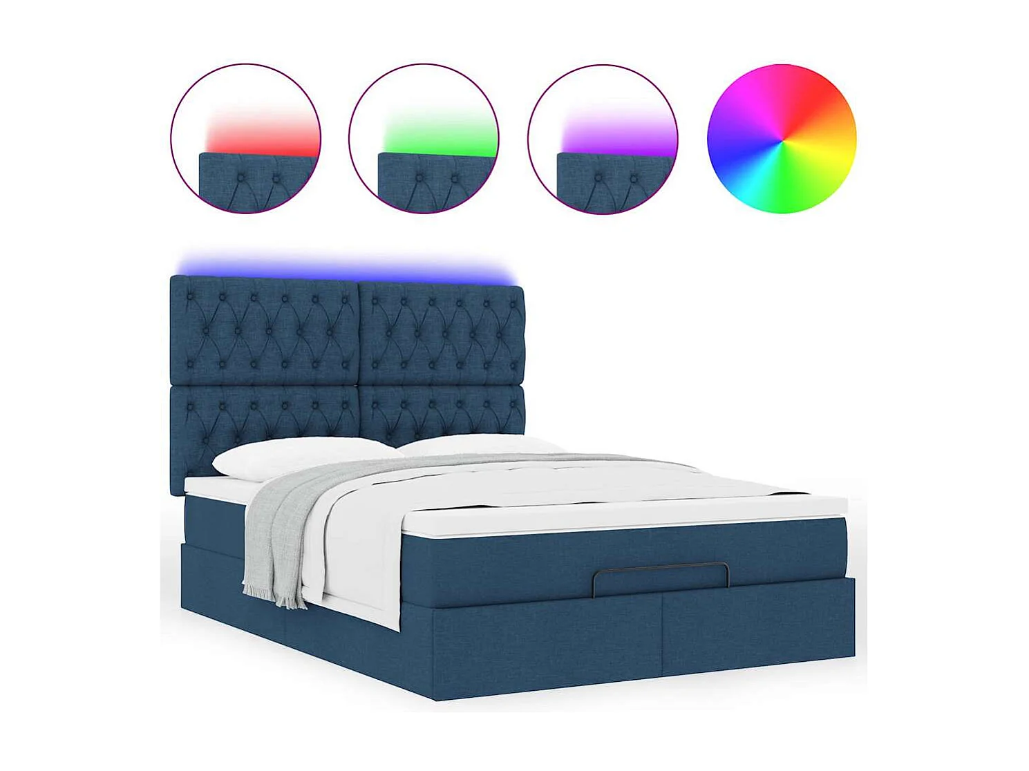 Estrutura de cama otomana com colchão tecido azul 140x200cm