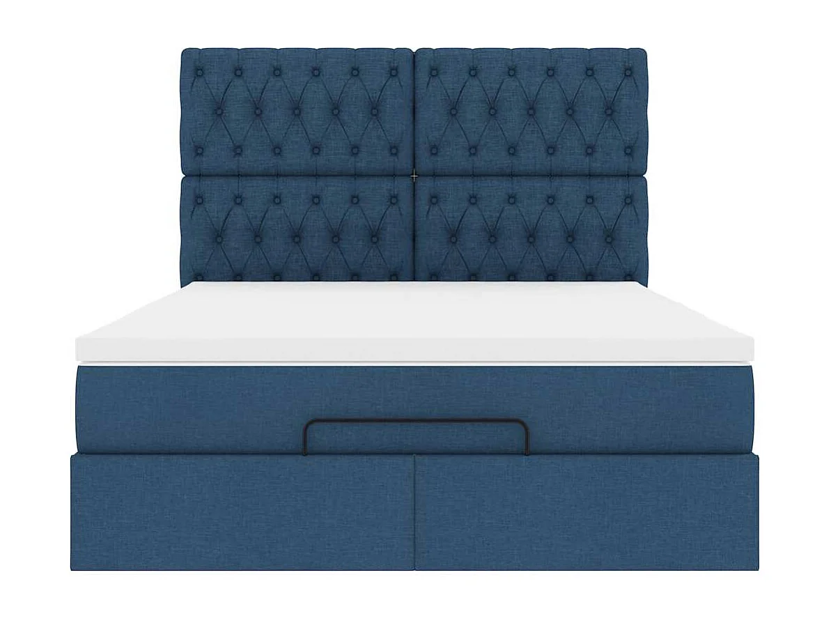 Estrutura de cama otomana com colchão tecido azul 140x200cm