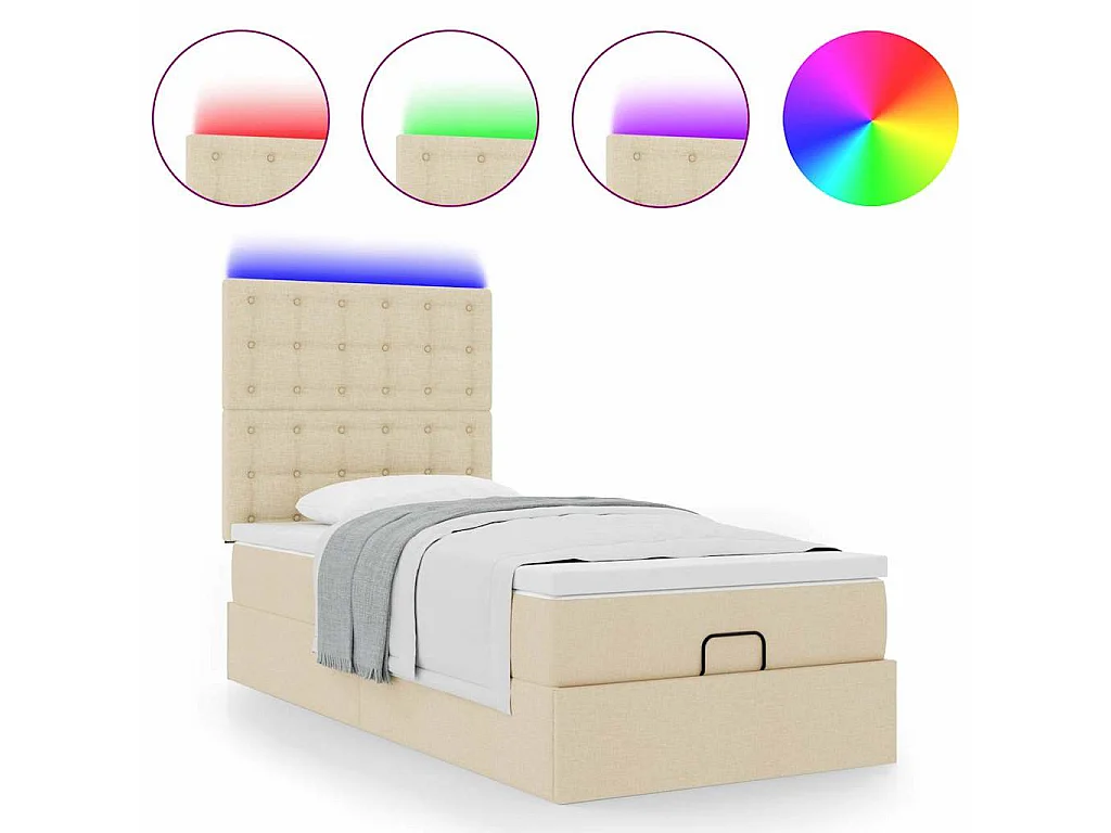 Cama Otomana com colchão & LEDs 90x200 cm tecido creme