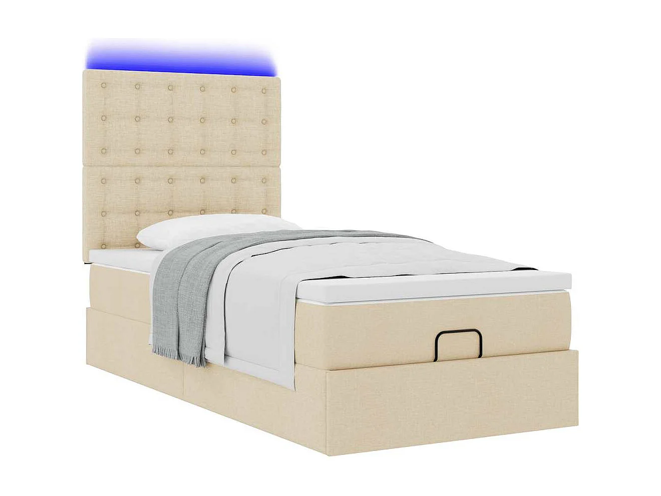 Cama Otomana com colchão & LEDs 90x200 cm tecido creme