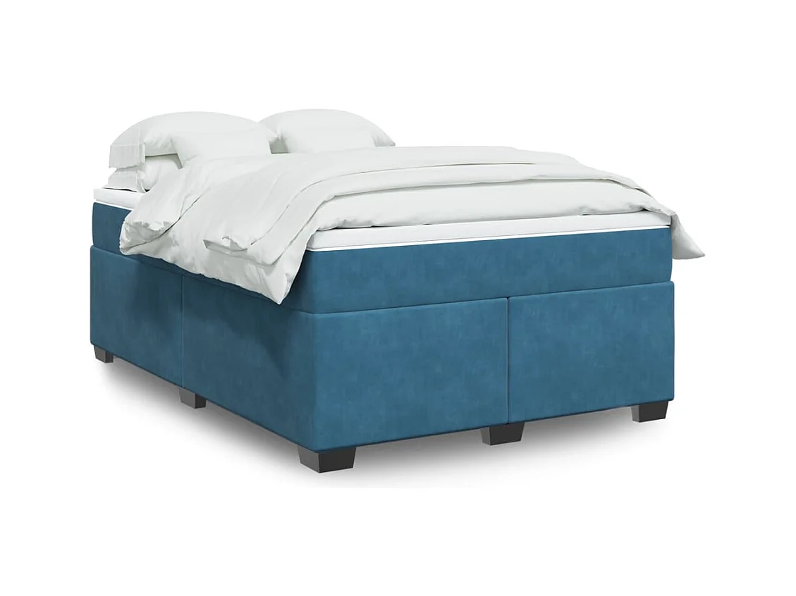 Giroletto a Molle con Materasso Blu Scuro 160x200 cm in Velluto