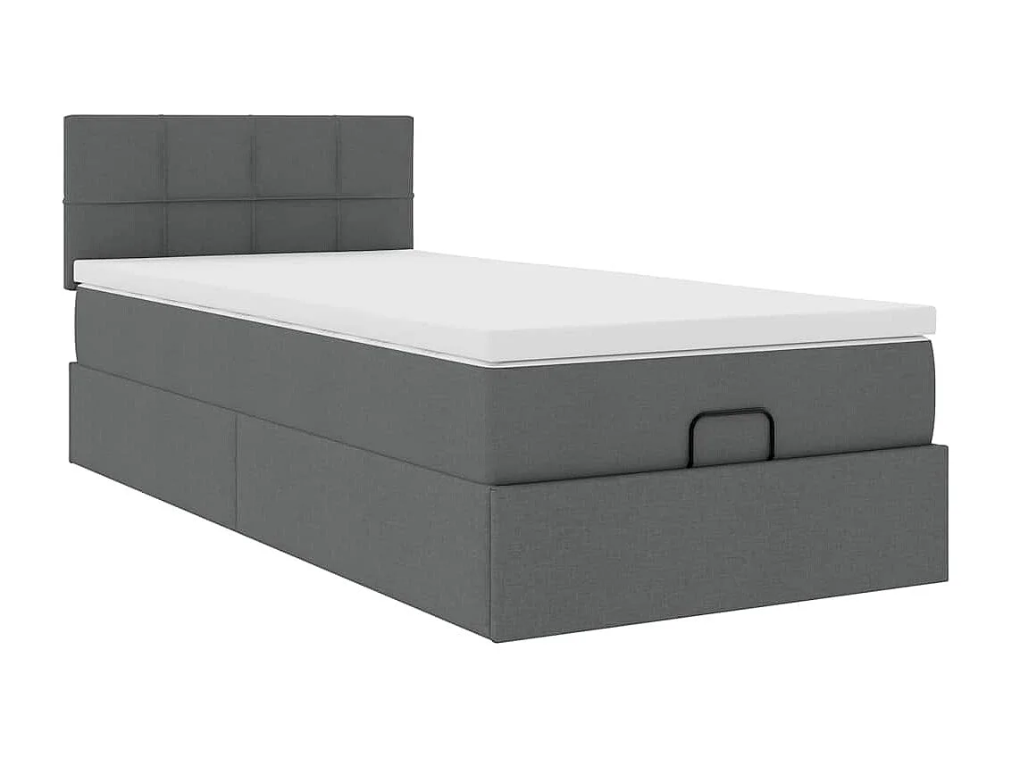 Ottomane Bett mit Matratze & LEDs Dunkelgrau 90x200 cm Stoff