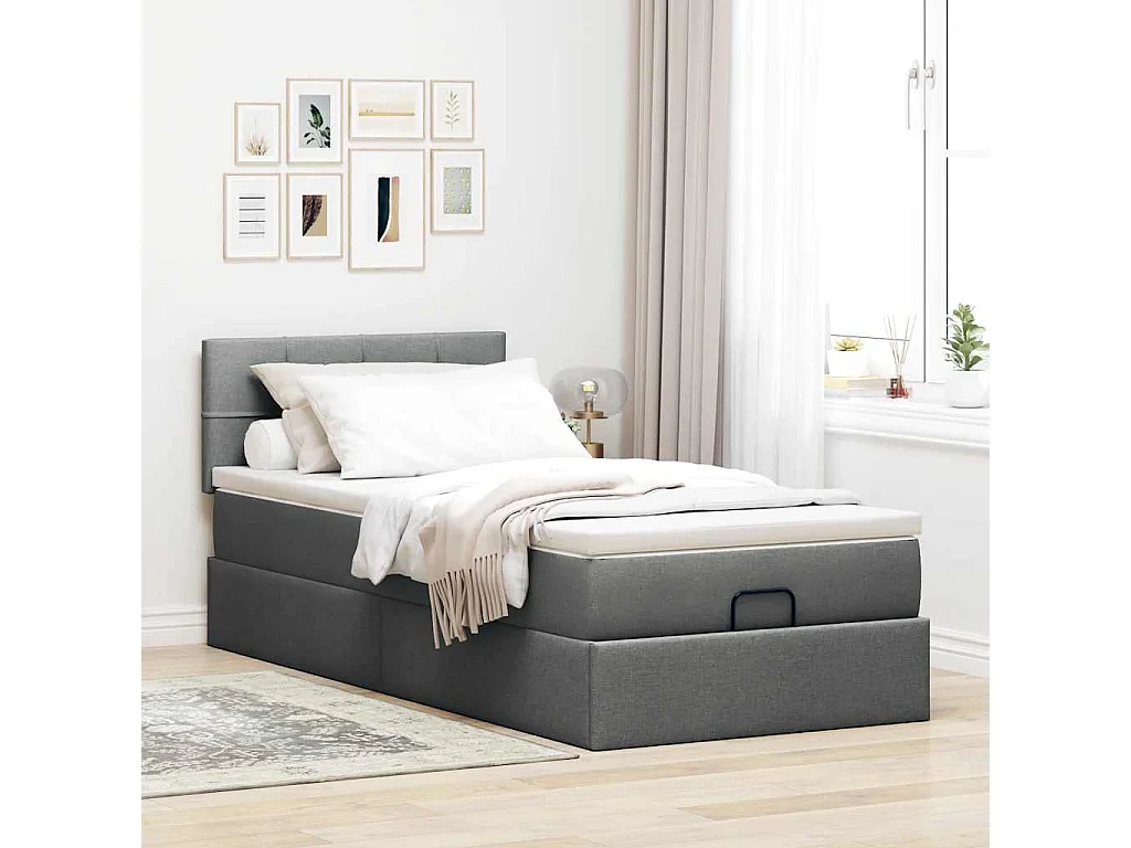 Pouf Letto con Materasso e LED Grigio Scuro 90x200 cm Tessuto