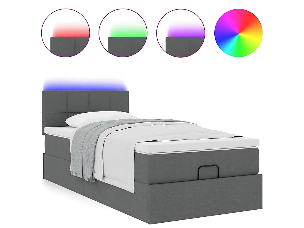 Pouf Letto con Materasso e LED Grigio Scuro 90x200 cm Tessuto