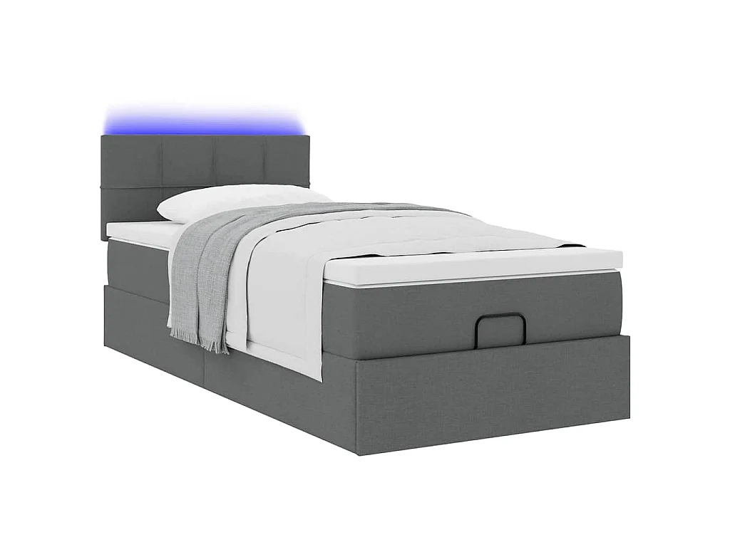 Pouf Letto con Materasso e LED Grigio Scuro 90x200 cm Tessuto