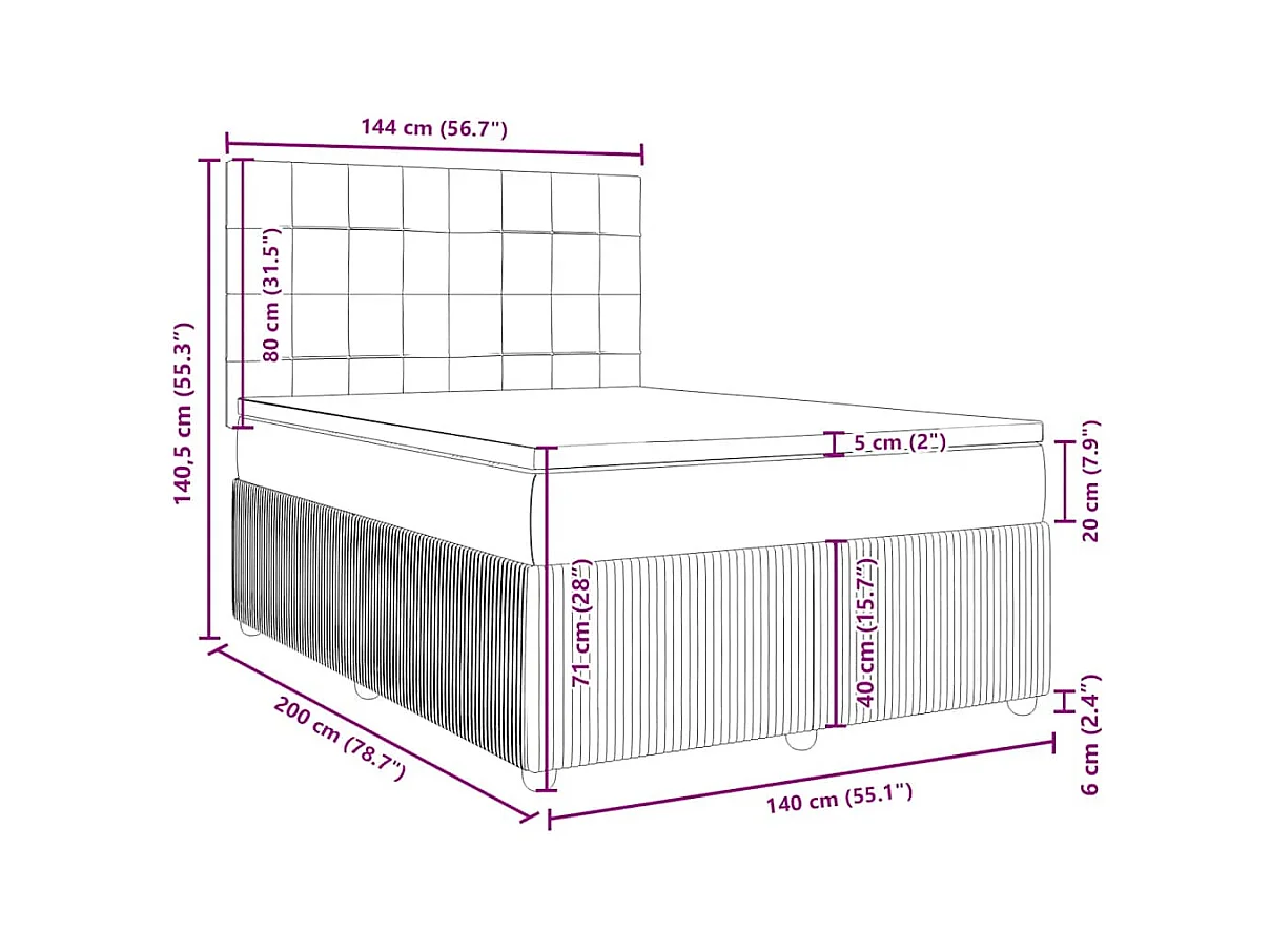 Sommier à lattes de lit avec matelas Rose 140x200 cm Velours