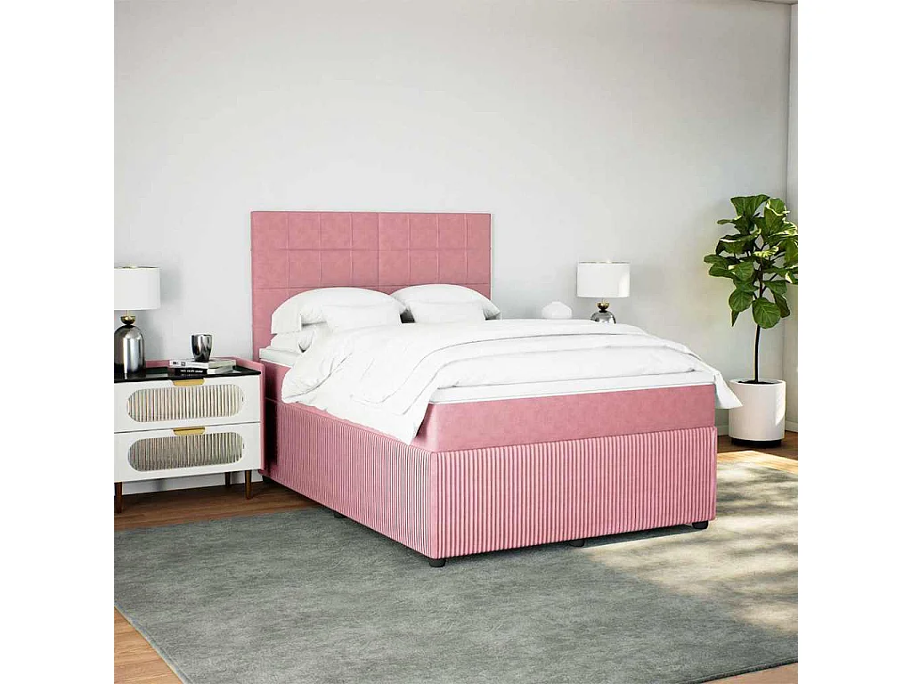 Boxspringbett mit Matratze Rosa 140x200 cm Samt