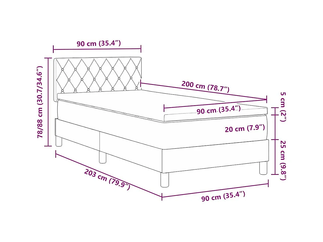 Boxspringbed met Matras met matras Lichtgrijs 90 x 200 cm Stof