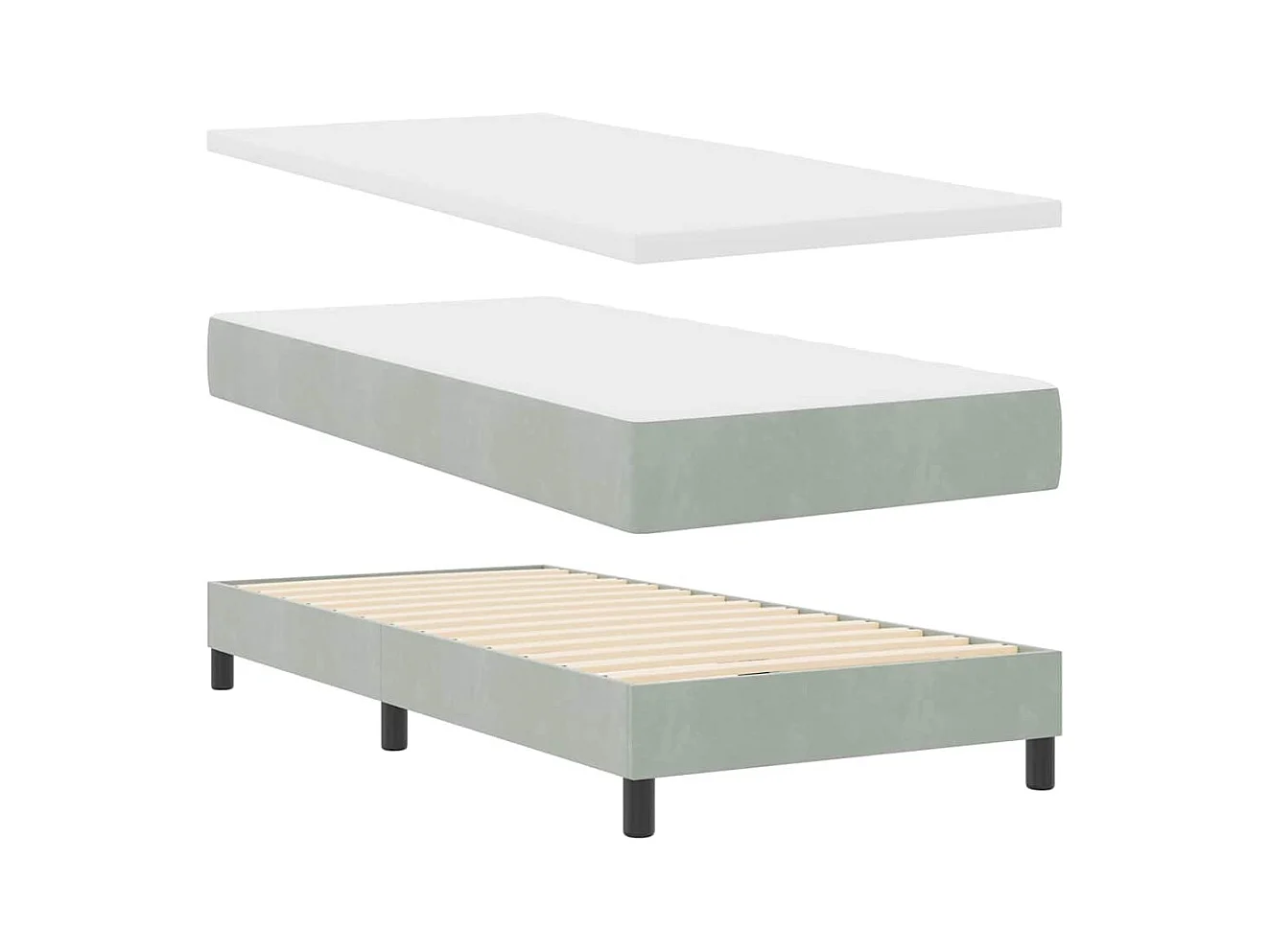 Lit à ressorts avec matelas Gris clair 90 x 200 cm tissu