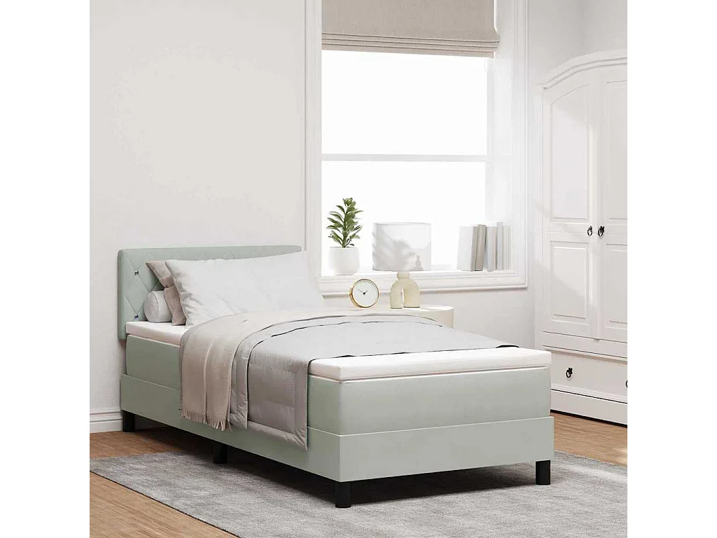 Letto a molle con materasso Grigio chiaro 90 x 200 cm Velluto