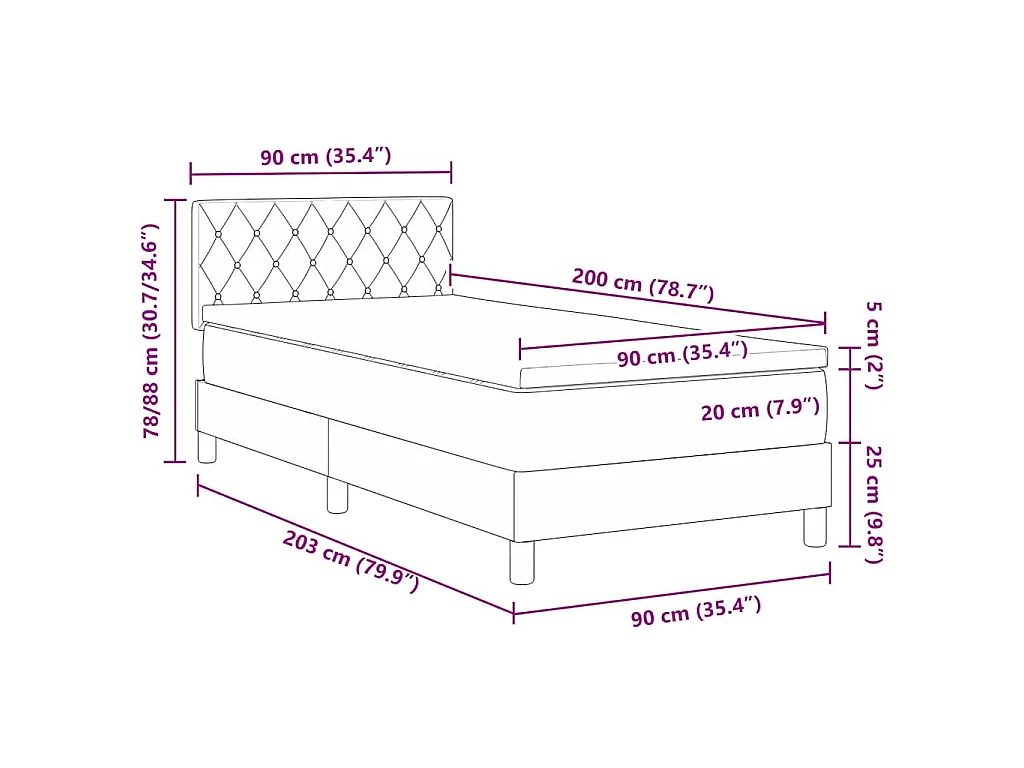 Letto a molle con materasso Grigio chiaro 90 x 200 cm Velluto