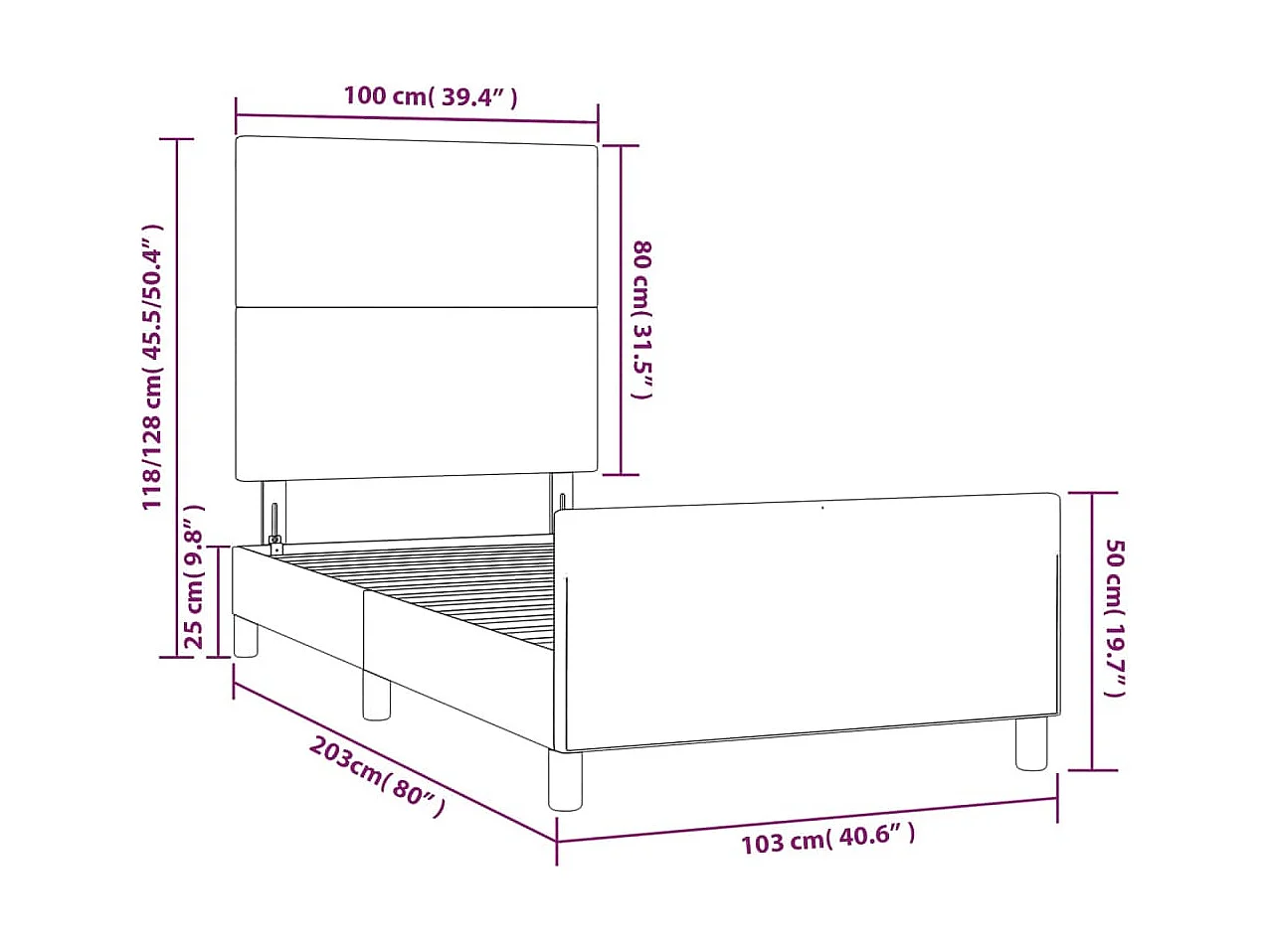 Cadre de lit sans matelas noir 100x200 cm velours