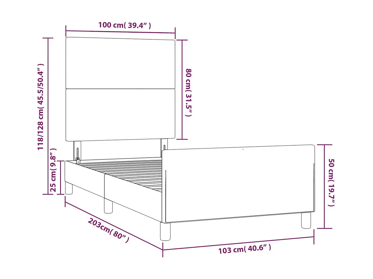 Estrutura de cama sem colchão 100x200 cm veludo preto