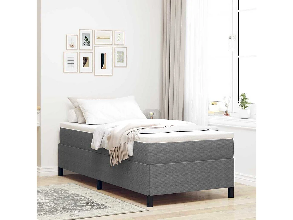 Cama Box Cinzento-claro 90 x 190 cm Tecido de Veludo Cotele