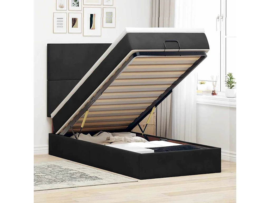 Ottoman-Bett mit Matratzen Schwarz 90x190 cm Samt