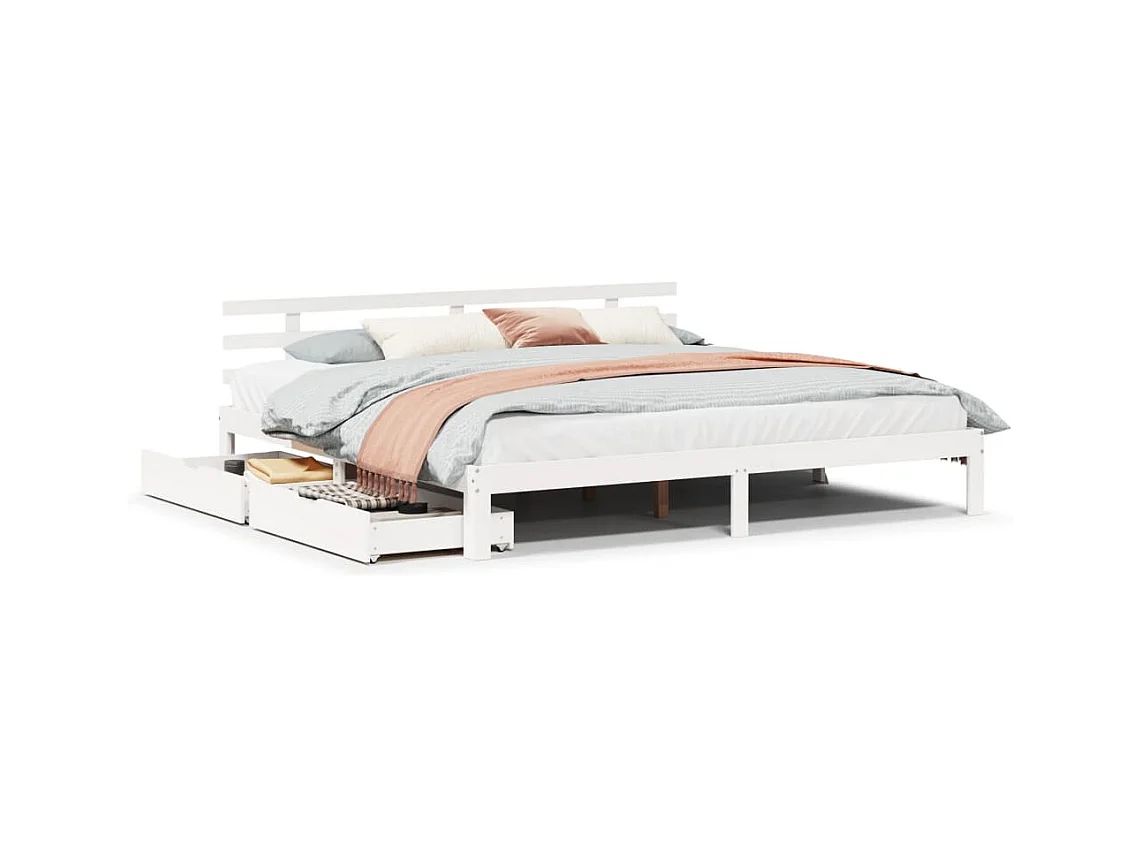 Cadre de lit avec tiroirs sans matelas blanc 180x200 cm