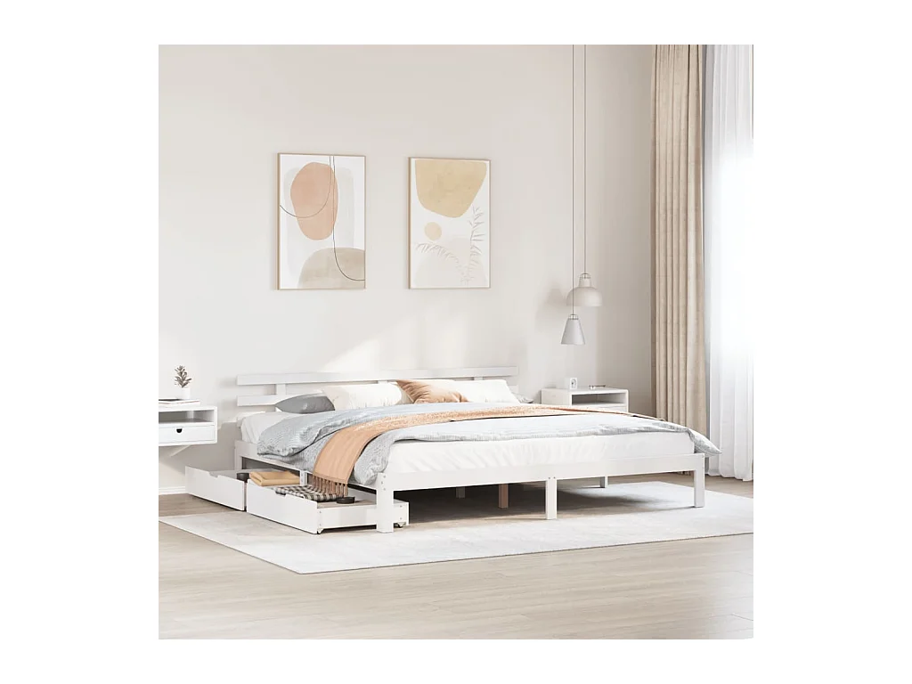 Cadre de lit avec tiroirs sans matelas blanc 180x200 cm