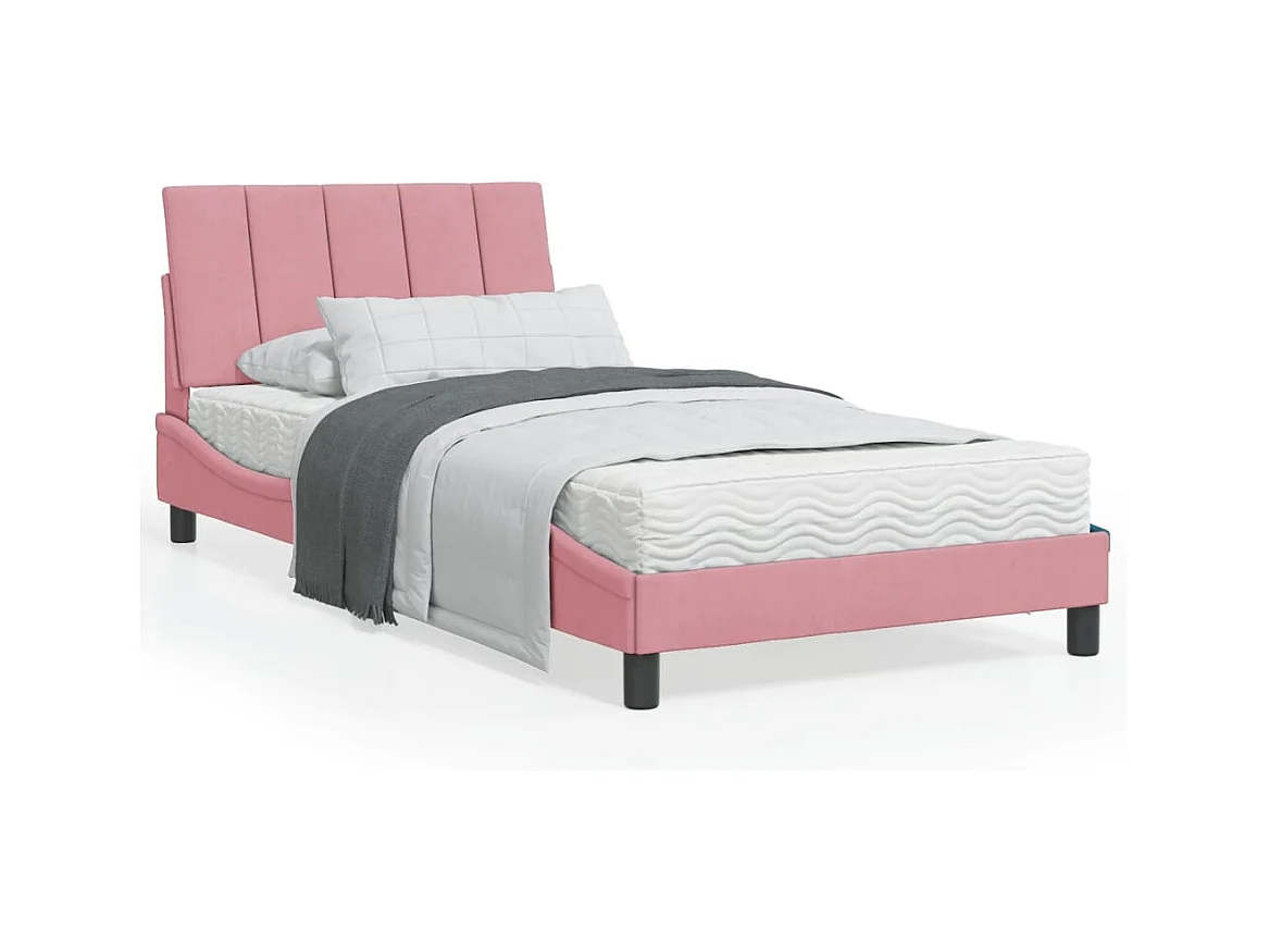 Lit avec matelas Hanko rose 100x200 cm velours