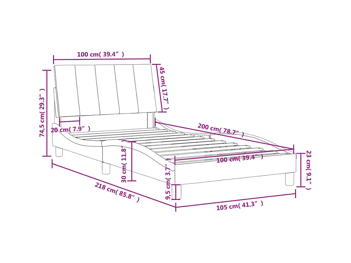 Lit avec matelas Hanko rose 100x200 cm velours