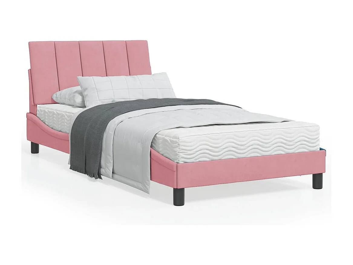 Lit avec matelas Hanko rose 100x200 cm velours