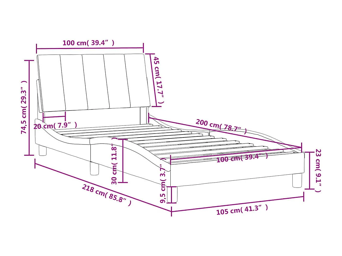 Lit avec matelas Hanko rose 100x200 cm velours