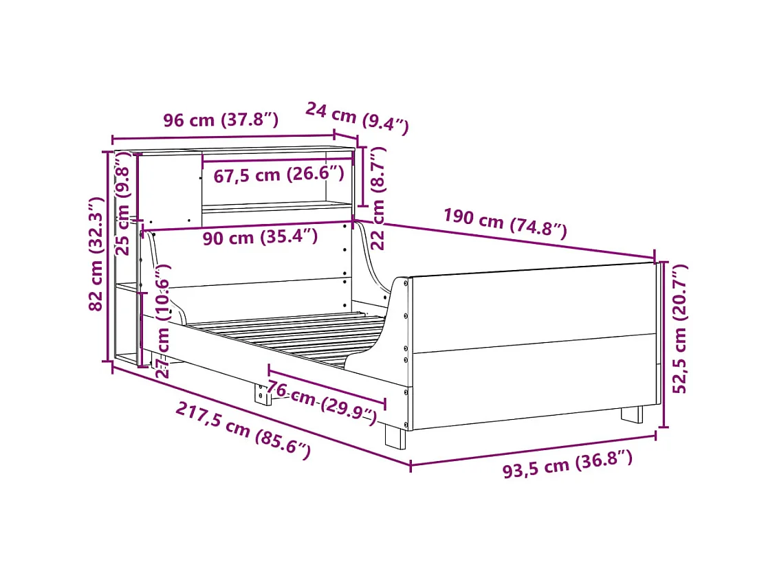 Cadre de lit sans matelas blanc 90x190 cm bois de pin massif