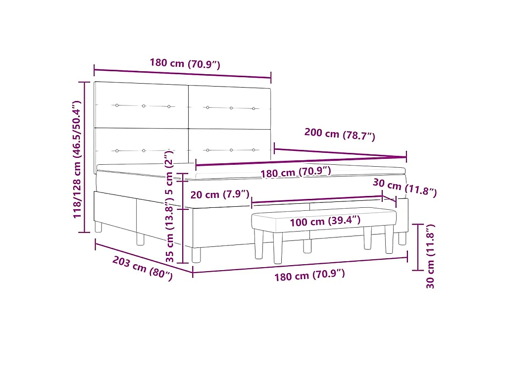 Boxspringbed met hoofdeinde Lichtgrijs 180 x 200 cm Stof