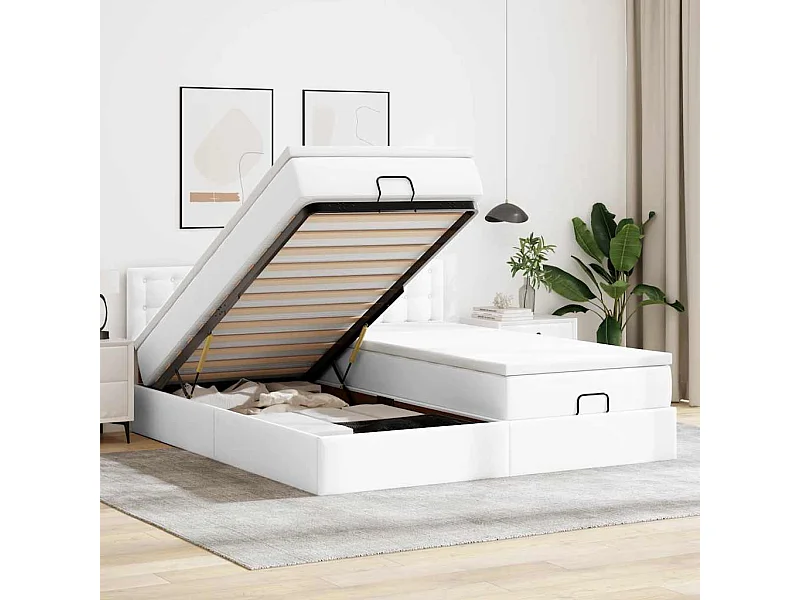 Ottoman-Bett mit Matratzen & LEDs Weiß 180x200 cm Kunstleder