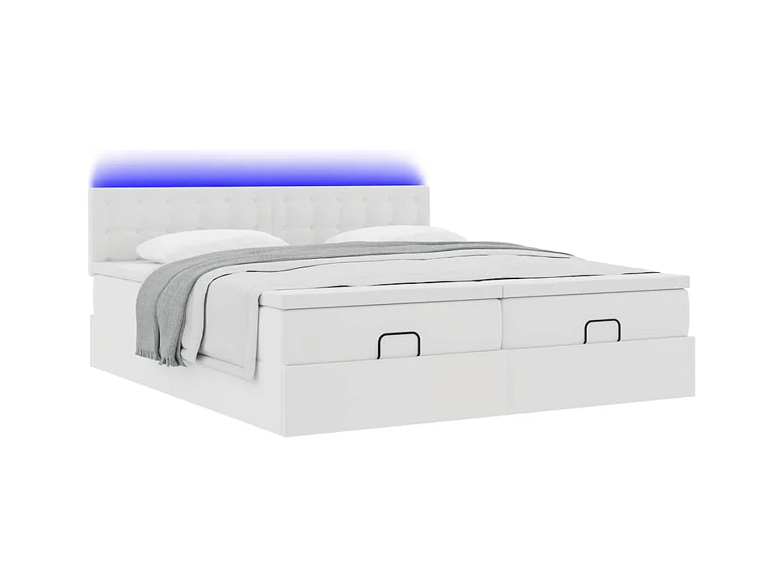 Ottoman-Bett mit Matratzen & LEDs Weiß 180x200 cm Kunstleder
